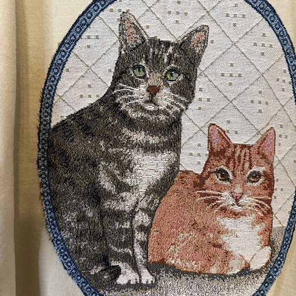 Upcycled Vintage Cat Tapestry Sweatshirt Cottagecore Cream Crewneck Size Large - Picture 2 of 5